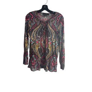 INC International Concepts Women's Mesh Paisley Long Sleeve Top Size M